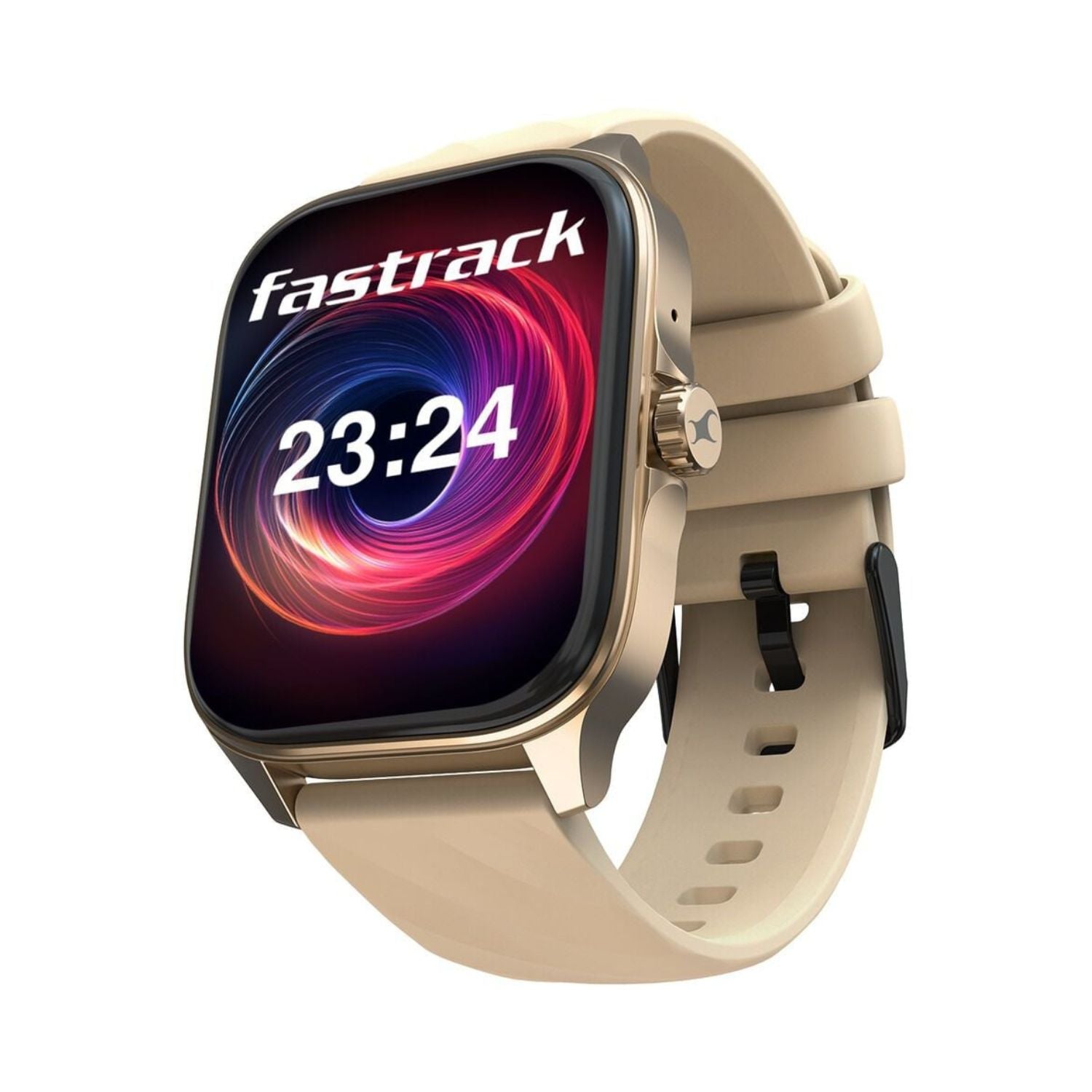 Beige strap smartwatch with large AMOLED touchscreen